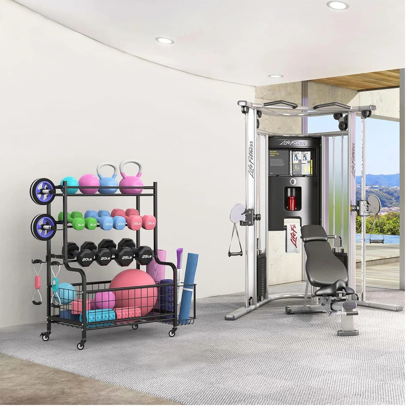 #Cross-border Metal Sports Equipment Storage Rack Four Layers Floor Installation for Yoga Mats Basketballs Dumbbells Fitness