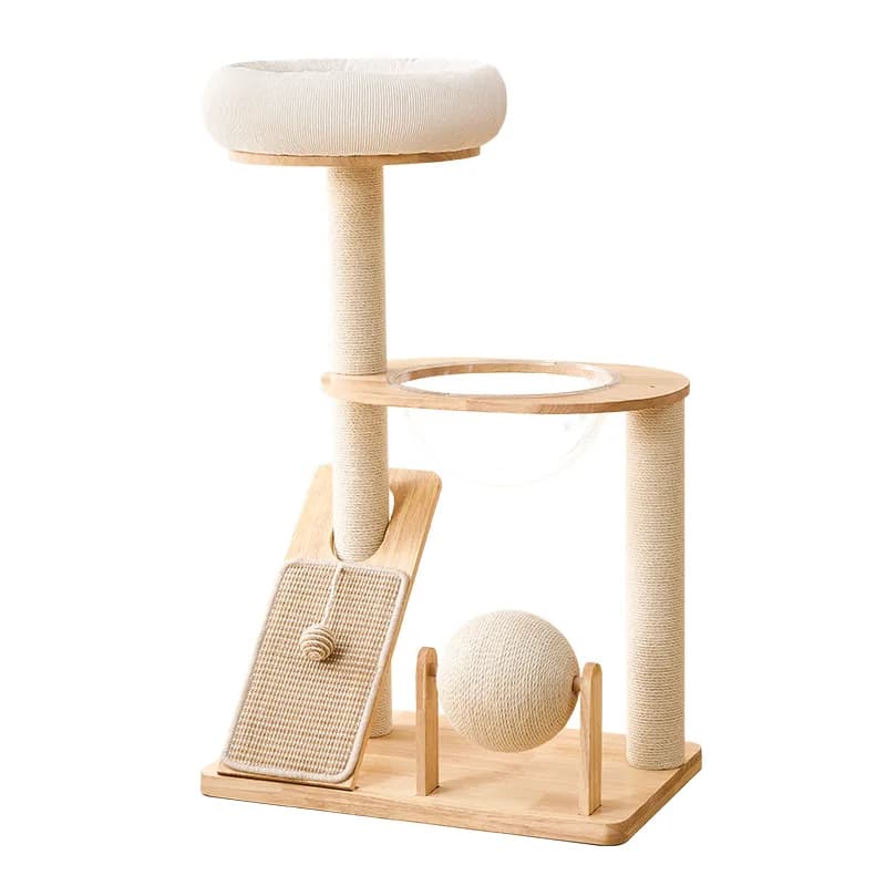 Lussuoso Tiragraffi Grande in Legno per Gatti, con Poste in Sisal Resistente, 3 Livelli, Struttura per Arrampicata e Letto, Torre per Gatti