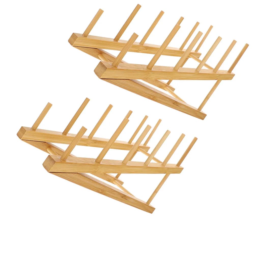 2Pcs Elegant Wooden Tabletop Shelf 5-Tier Display Stand for Plates Serving Trays Cutting Boards Magazines Collectibles Studio