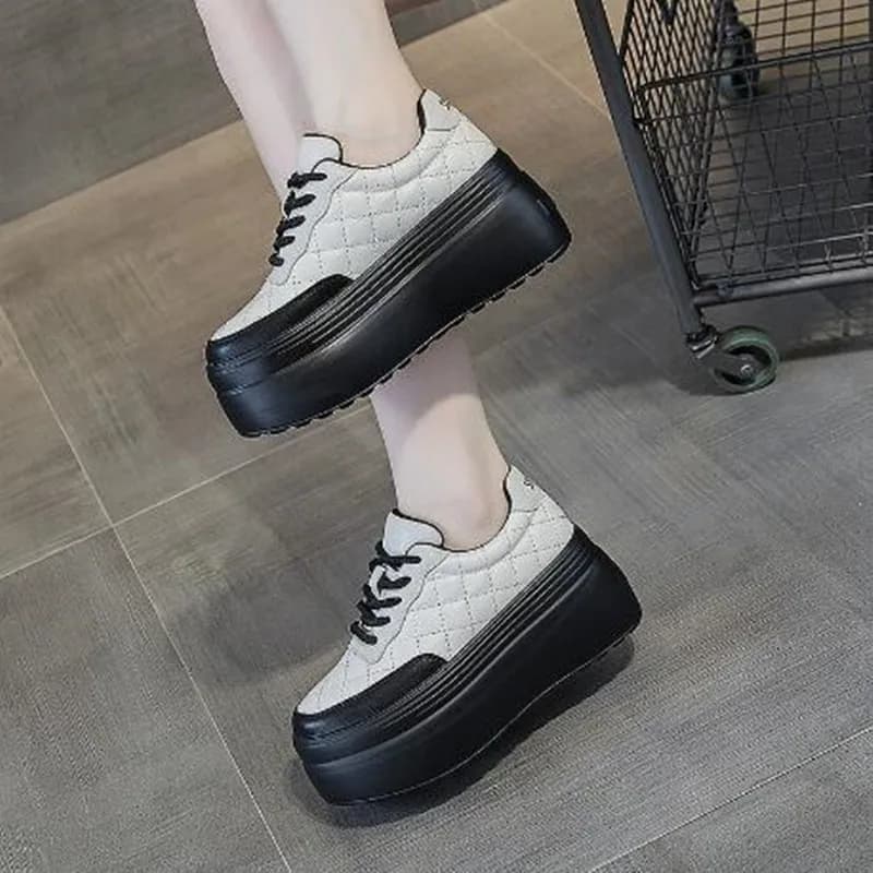 New 8cm Sewing Genuine Leather Platform Wedge Ankle Boots Chunky Sneakers Women Comfy 2026 Spring Autumn Supportive Pumps Shoes