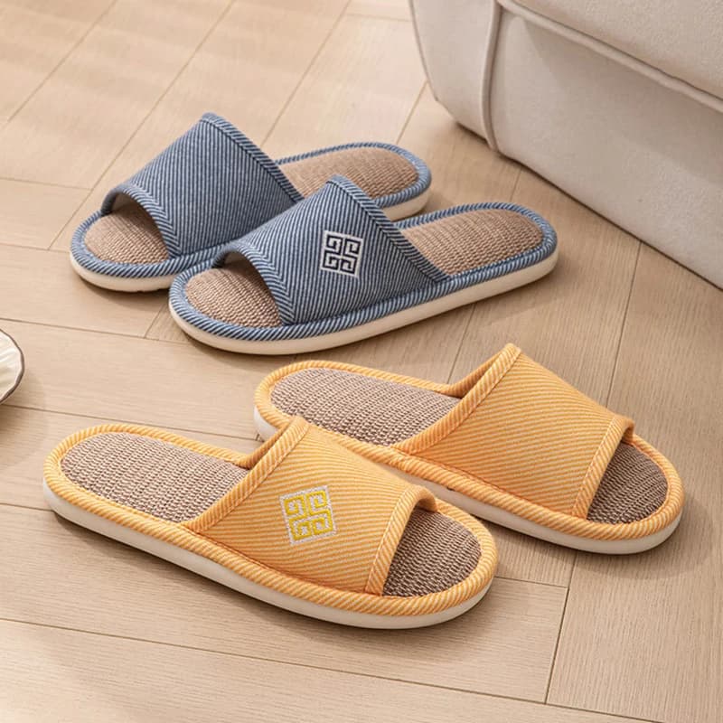 Ciabatte da donna in lino, da casa, a punta aperta, casual, di design, estive, per ragazze, 2026, da interno, antiscivolo, morbide, silenziose, unisex, traspiranti