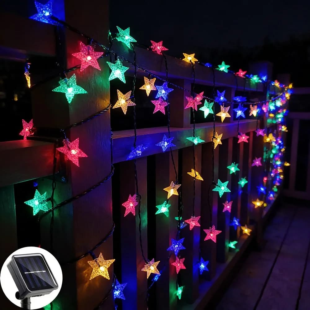 Luci Decorative per Feste all'Aperto, Catena Luminosa Solare a Forma di Stella 12m/7m/5m, Luci LED Solari da Giardino per Cortile, Matrimoni e Natale