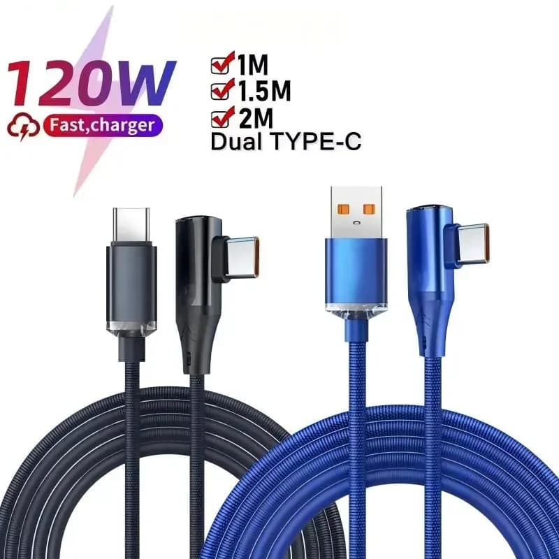 90Degree Elbow 1m/1.5m/2m C To C 6A Fast Charging Data Cable Phone For Iphone Samsung Xiaomi Android Quicked Charger USB Cord
