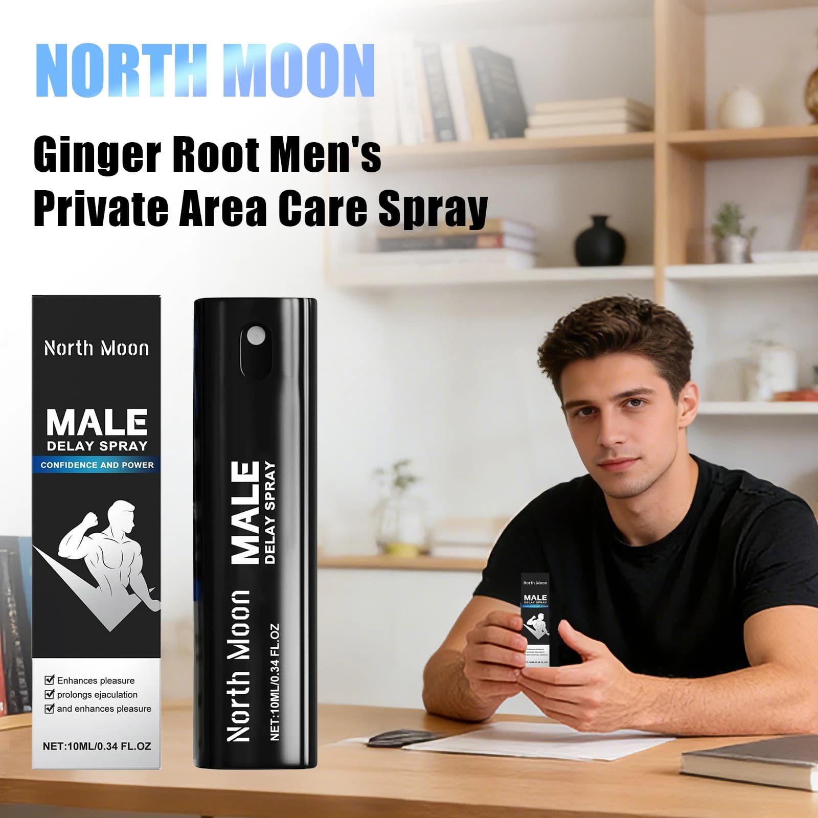 Spray ritardante maschile North Moon Cura intima Migliora il piacere Aumenta l'energia Spray per la cura dell'area privata non irritante e facile assorbimento