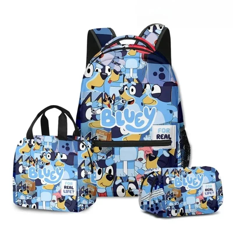 Set Creativo di Tre Pezzi con Stampa 3D di Bluey: Zaino, Borsa per il Pranzo e Astuccio per Studenti di Scuola Primaria e Secondaria