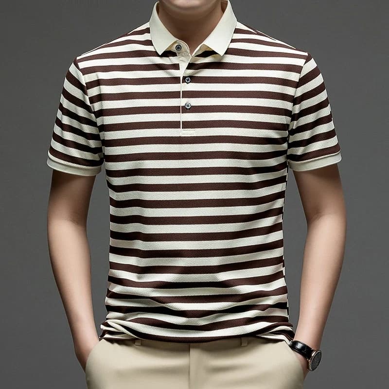 Polo a Righe Estiva da Uomo, Manica Corta, Traspirante, in Maglia Waffle, Classica per Business