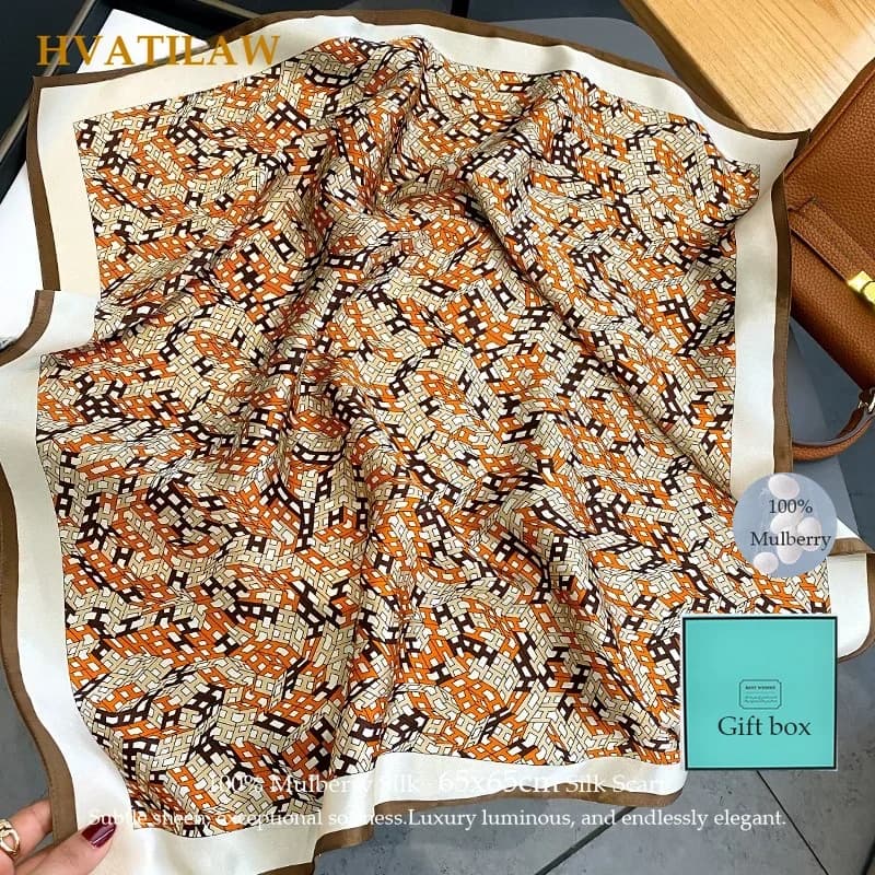 100% Real Silk 65cm Square Scarf Women Mulberry Silk Luxury Hair Hand Wrist Foualrd Scarves Neckerchief Bandana Pashmina Poncho