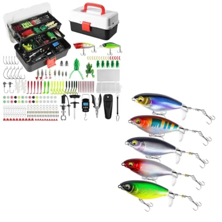 Scatola per Attrezzatura da Pesca a 3 Strati con 213 Esche Incluse e 5 Esche Topwater Whopper Popper con Stora