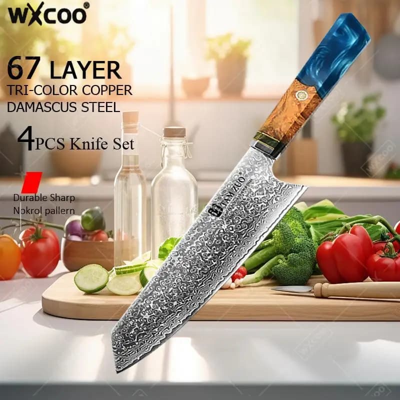 WXCOO Coltello da chef Kiritsuke giapponese Coltello Santoku in acciaio di Damasco VG10 Coltello da cucina per sbucciare la frutta Accessori da cucina