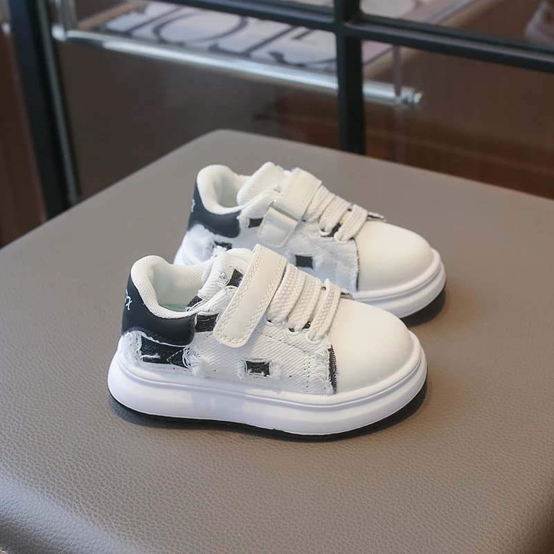 Kids Frayed Edge Platform Skate Shoes Velcro Strap Breathable Mesh Patch Thick Non Slip Sole Boys Girls Casual Walking Footwear