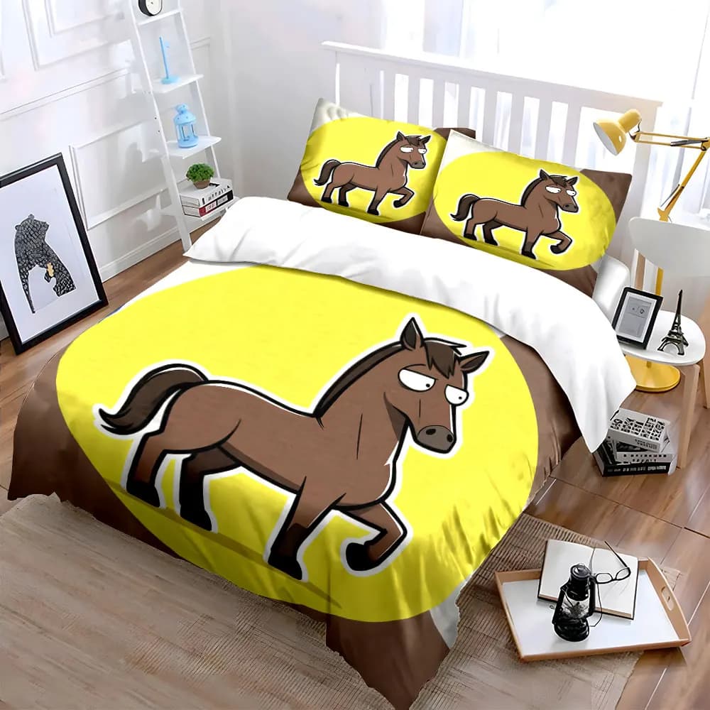 Set Regalo a Tema Cavallo Marrone, Set di Biancheria da Letto Morbido e Confortevole, Include 1 Copripiumino e 2 Federe, Regalo