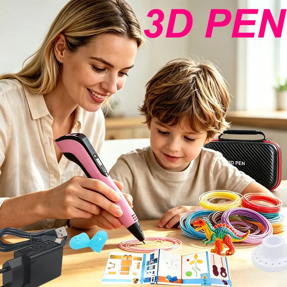 NEW Cultivate Children's Creativity Birthday Christmas Gift 3D Printing Pen with Power Adapter LCD Display Suitcase PLA Filament