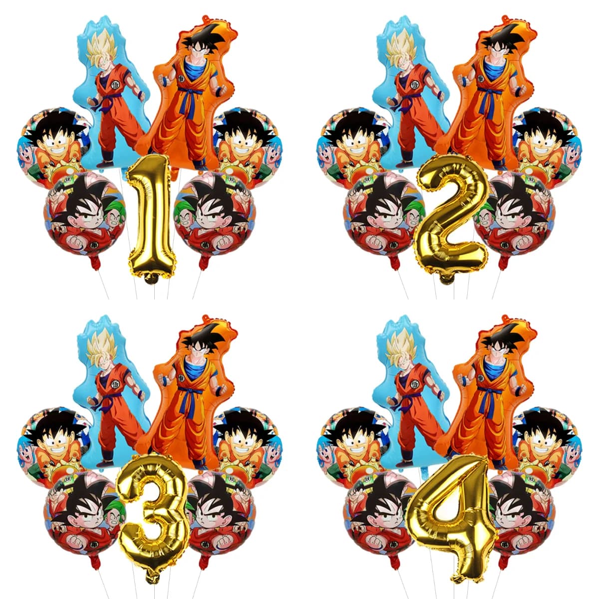 Pastel Tone Dragon Ball Z Inspired Balloon Bouquet Four Star Foil Mylar Softened for Modern Kids Birthday Setup