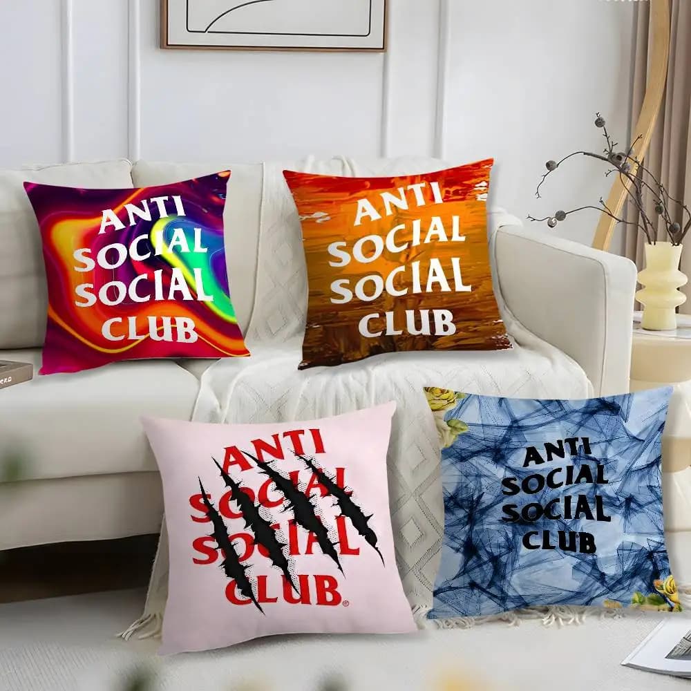 Federa per cuscino A-Anti Social Social Club Fodera per cuscino corta con stampa in peluche Fodere per cuscini quadrati Decorazioni per la casa del divano