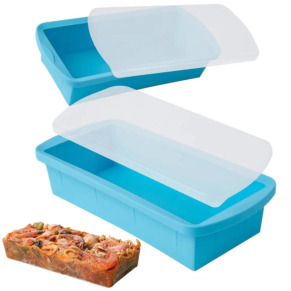 Vaschetta in Silicone per Congelatore con Coperchio, Set da 2 Stampi in Silicone per Congelatore - Vaschetta Grande per Cubetti di Ghiaccio - Produce 2 Porzioni Perfette da 4 Tazze di Zuppa
