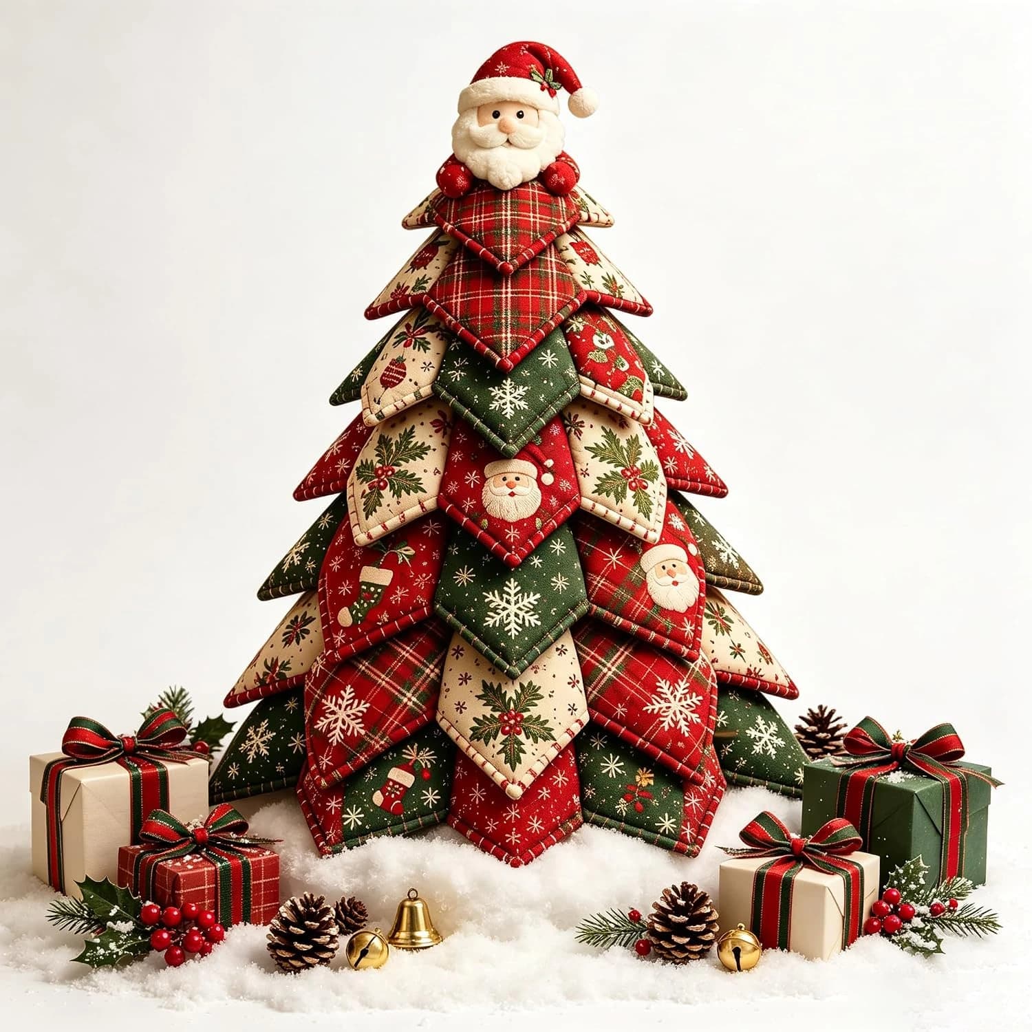 DIY Quilted Christmas Tree Fabric Toy Handcraft Beginner‑Friendly 3D Tabletop Christmas Sewing Kit Santa Claus Decoration