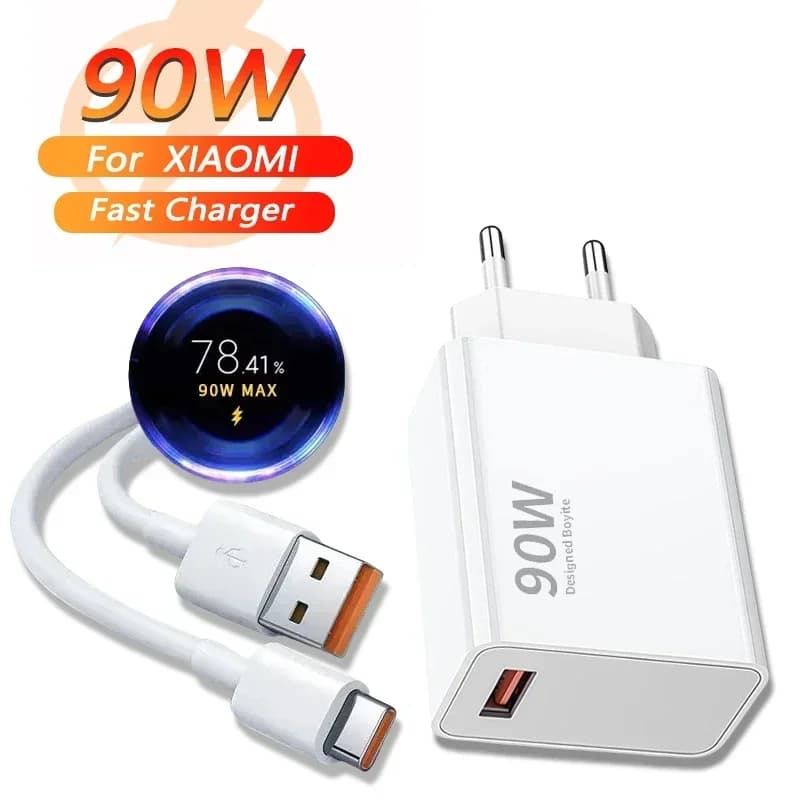 Caricabatterie rapido USB da 90 W con cavo di ricarica rapido da USB a tipo C per Xiaomi 15 14 Pro13 12 11 10 Ultra Redmi Note 12T 13 Pro