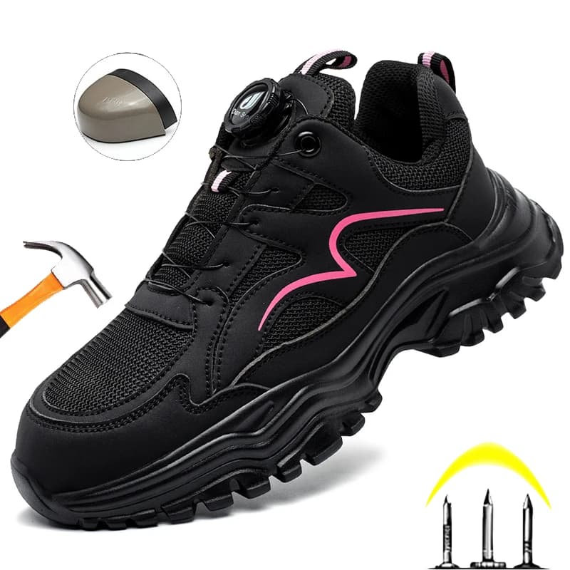 Women's Work Shoes With Steel Toe, Anti-Indestructible Anti-Scratch Shoe, Protective Shoes with Rotation Closure, Lightweight and Breathable sneaker