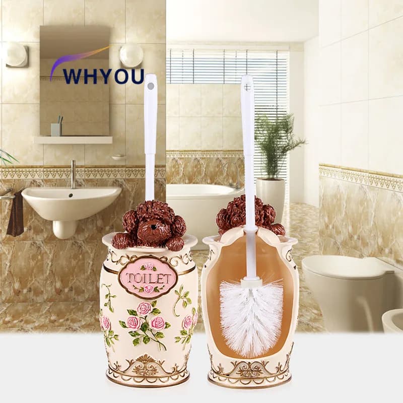 WHYOU Creativo Resina Teddy Porta scopino WC Set da bagno Decorazione della casa Regali di nozze Strumento pulito 6 stili