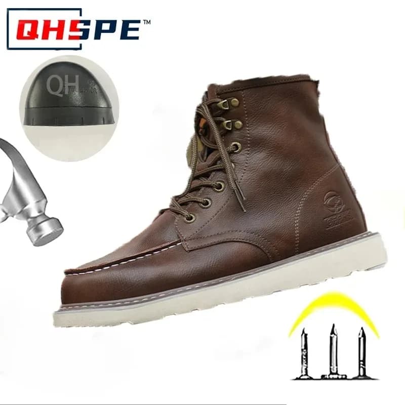 Scarpe di protezione del lavoro in pelle bovina traspirante con puntali in acciaio per scarpe antinfortunistiche antiforatura resistenti all'usura