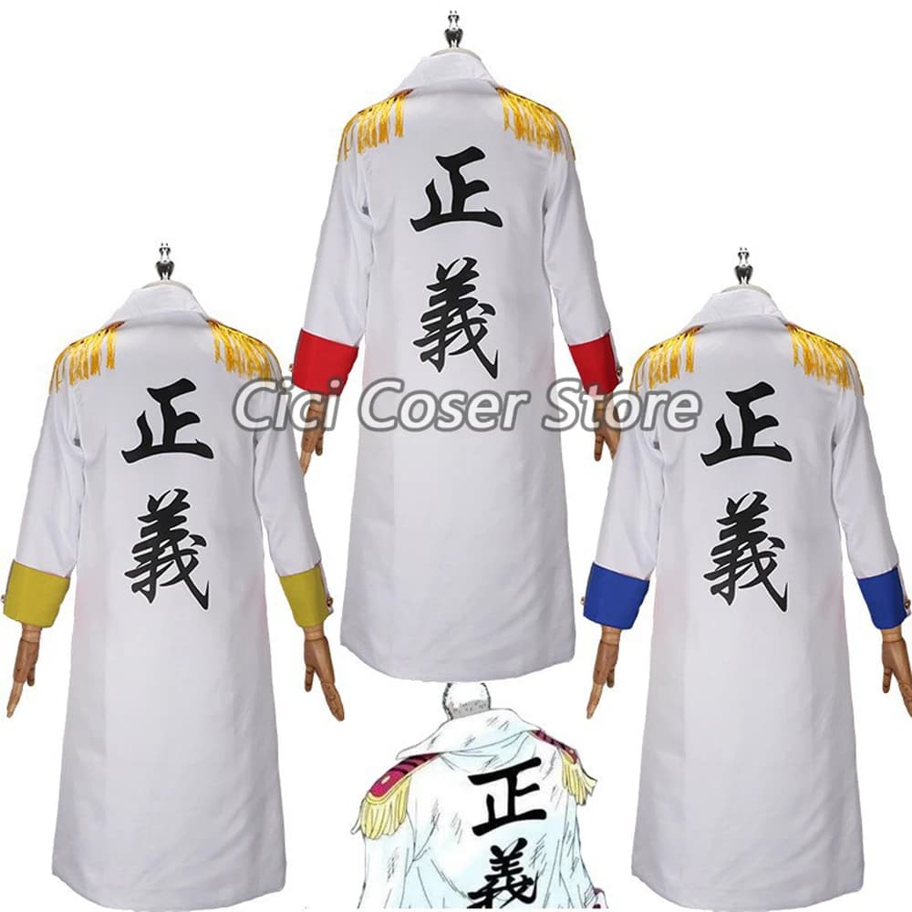 Costume cosplay Anime Vice Admiral Monkey·D·Garp, cappotto lungo bianco per uomo e donna, uniforme per feste di Halloween e carnevale.
