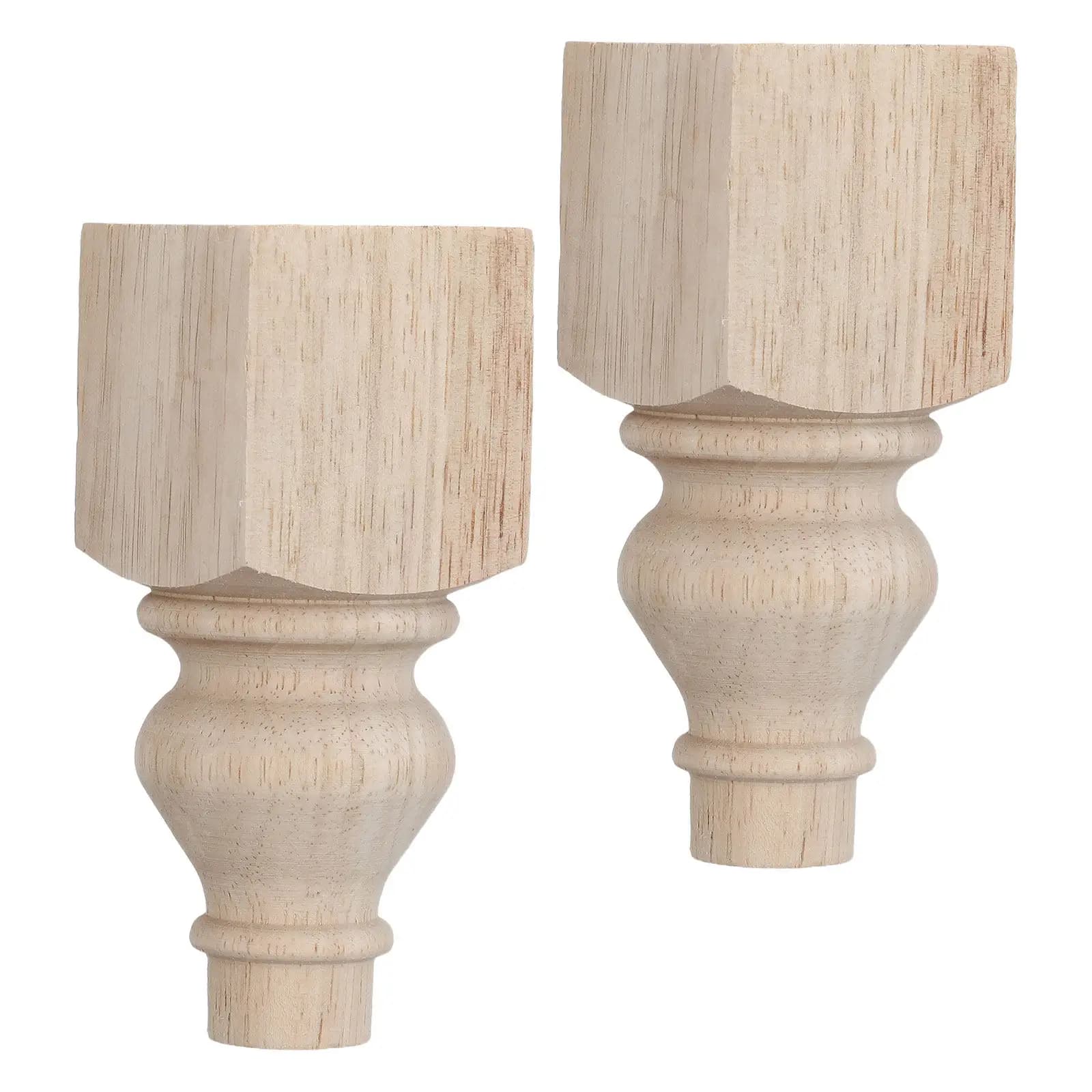 2Pcs Round Sofa Legs Solid Wood Furniture Feet Carved French Style Decorative Replacement Sofa Dining Table Legs Unfinished