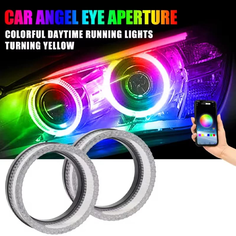 2.5 "3" LED Round 5D Crystal Angel Eyes LED Mask Halo Rings Lens for headlights DRL Covers with direction indicator via APP