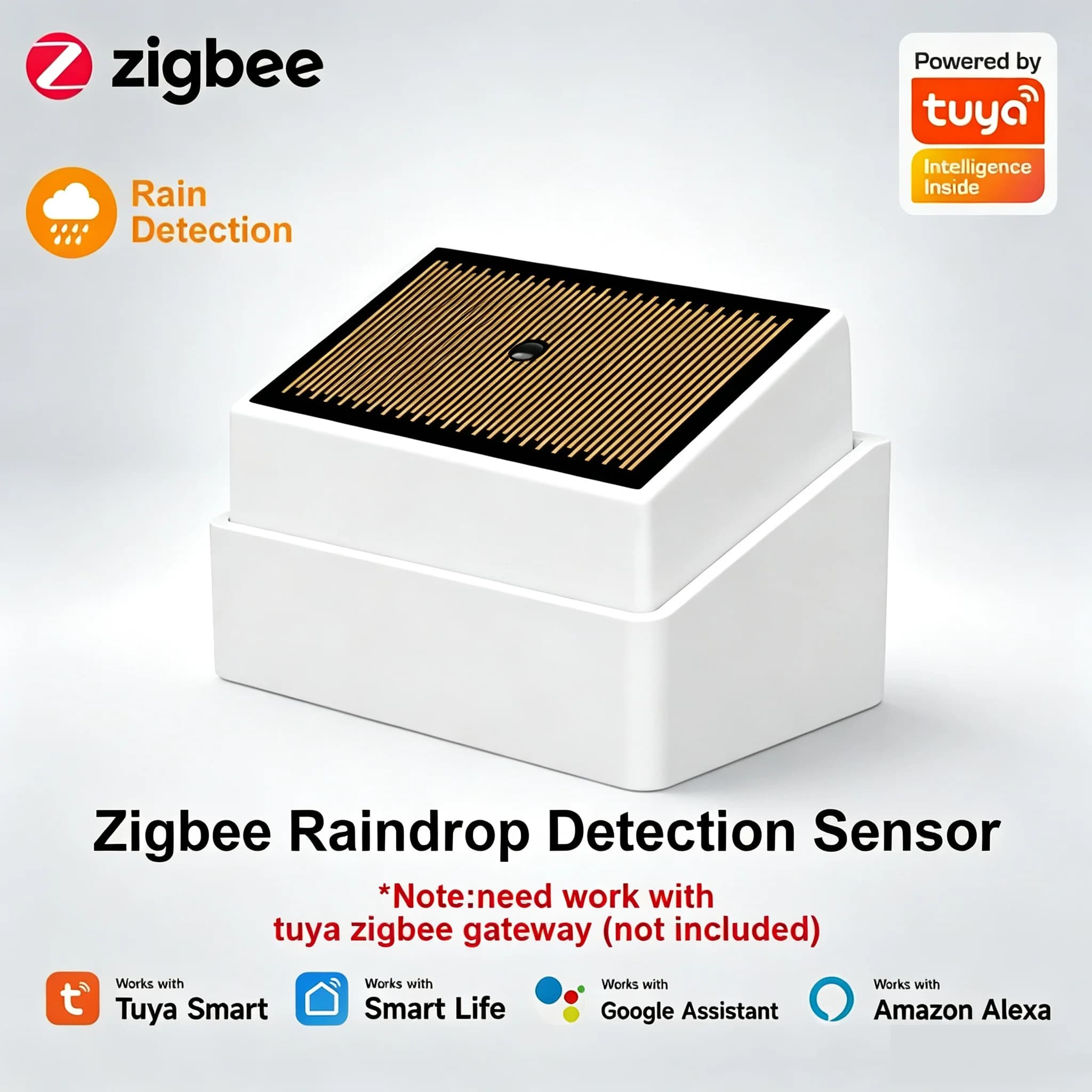 Tuya ZigBee Smart Rain Detection Sensor Water Leakage Flood Detector Wireless IPX4 Waterproof Outdoor Use Battery Powered