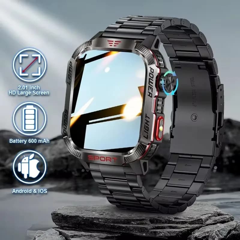 LIGE 600mAh Batteria ricaricabile Smart Watch da uomo per tutte le collegamenti smartphone con torcia a LED Smartwatch impermeabile sportivo