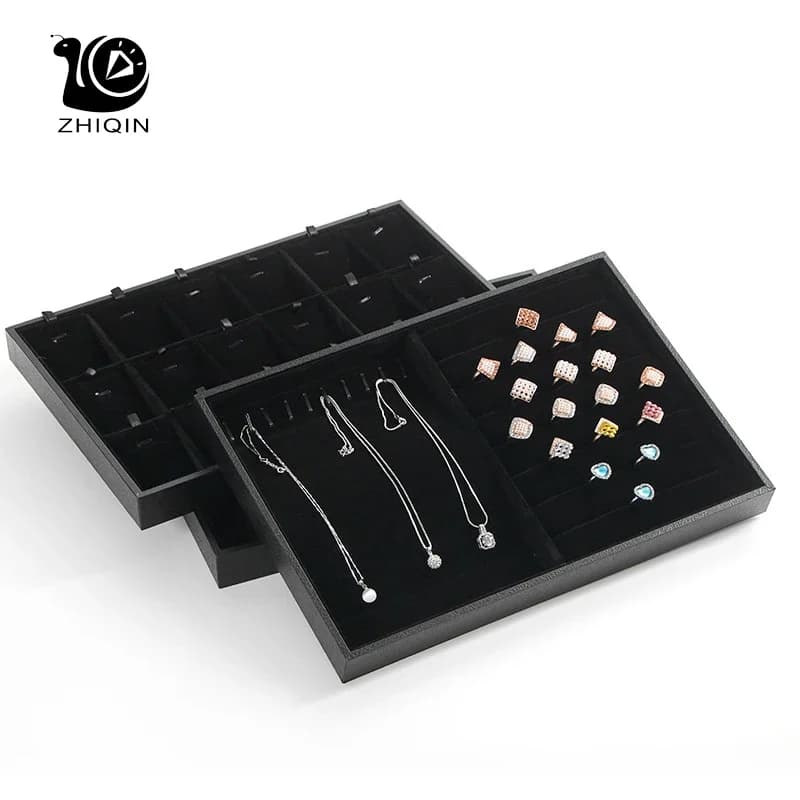 Black Velvet Ring Bracelet Necklace Pendant Earring Organizer Holder Jewelry Storage Tray Jewelry Display Stand Box