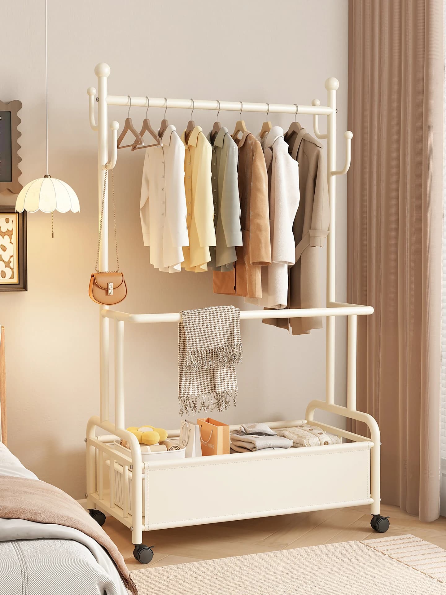 Floor hanger for bedroom, multifunctional, portable, carbon steel, Nordic style, simple luxury