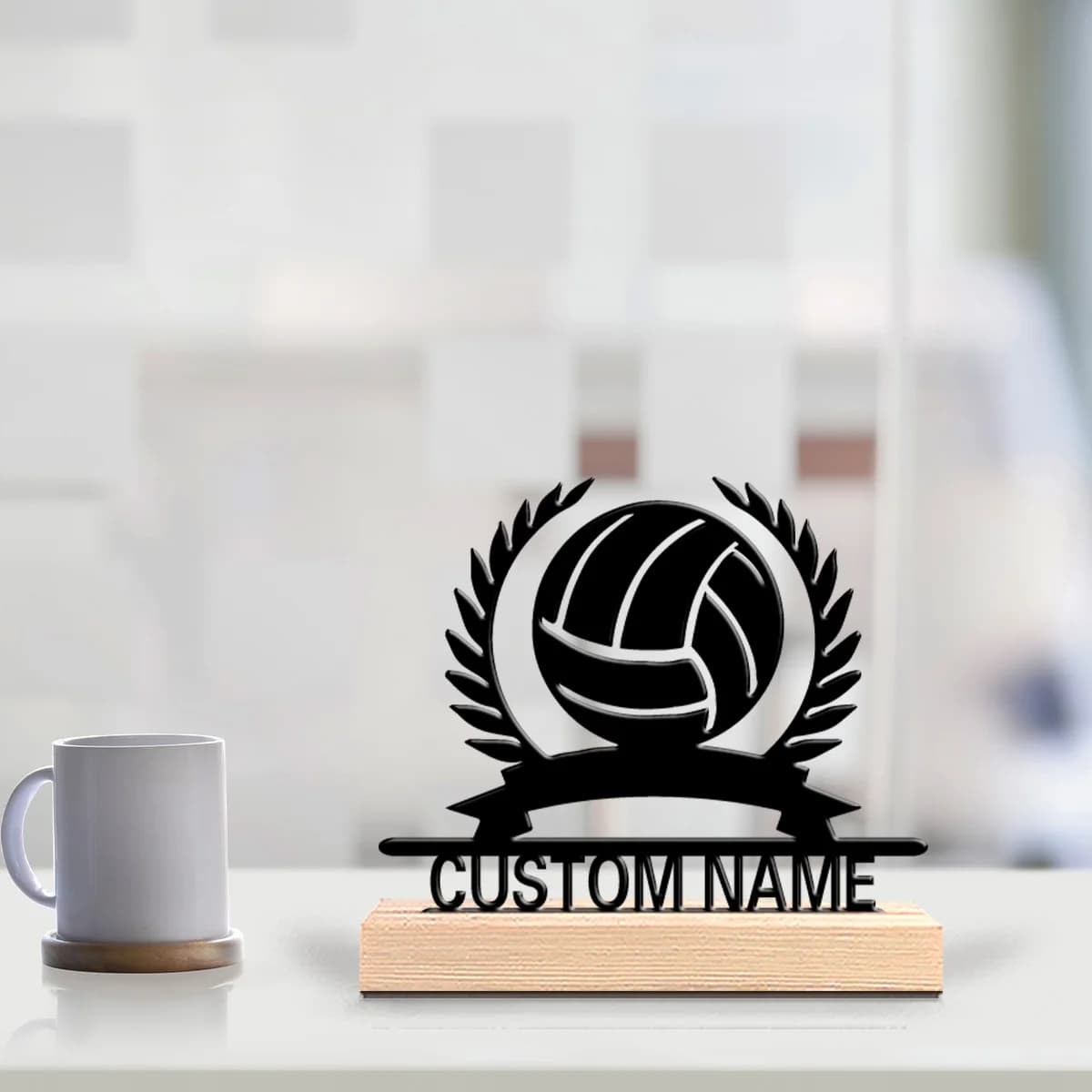 1pc Abstract Feather volleyball Personalized Name Metal Statue Iron Art Figurine With Wood Base Metal Ornament For Kids Gifts