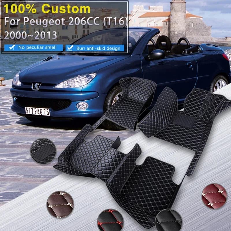 Tappetini auto 3D per Peugeot 206CC 206 CC T16 2000 ~ 2008 Tappetini in pelle Tappeti Tappetini protettivi Set Parti interne Accessori auto