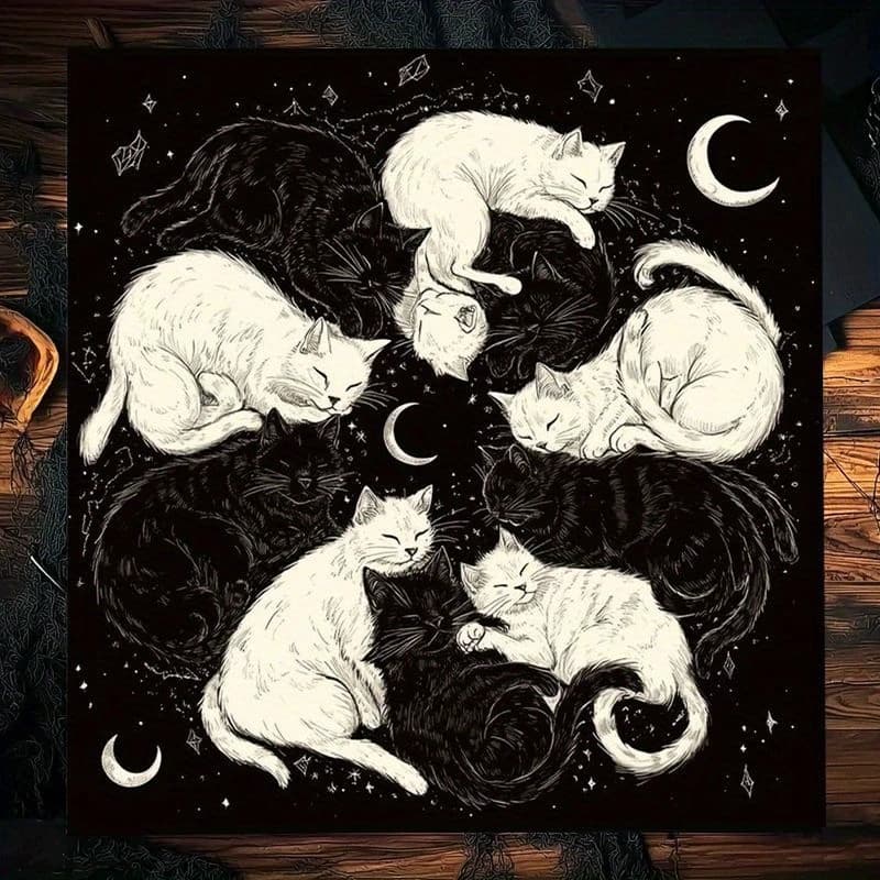 1 pz Tovaglia Tarocchi Sogno al Chiaro di Luna Gatto Bianco e Nero, Telo Altare per Divinazione e Previsione, Giochi di Carte, Articoli per Feste