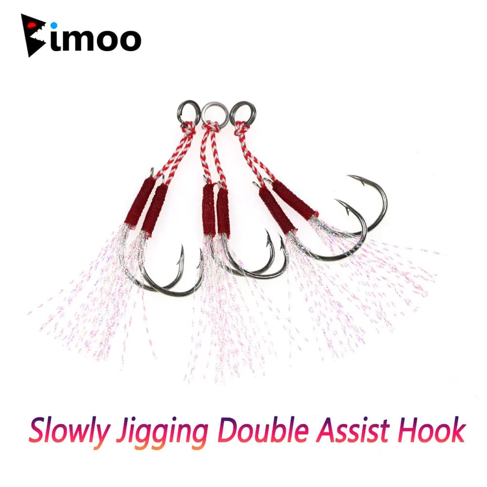 Bimoo 20 pairs slowly Jigging double barbed Assist high carbon steel hooks Fishing Metal Jig Assist Hooks Sea Fishing Lure Tackle