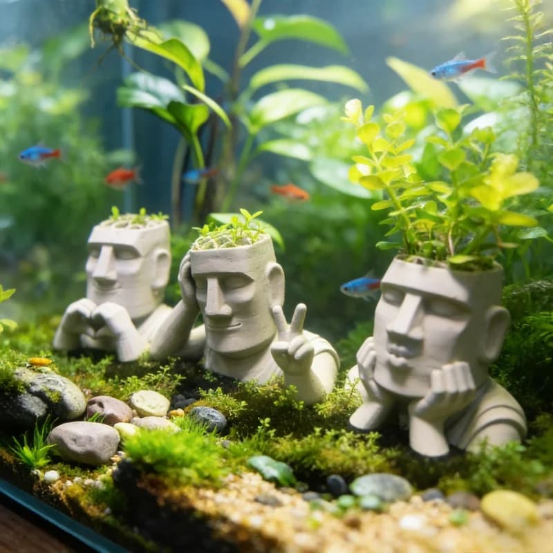 Statua in Pietra Stampata in 3D per Acquario, Ornamento per Acquario, Vaso per Piante, Cesto Fisso, Figurina Idroponica per Paesaggistica Ecologica