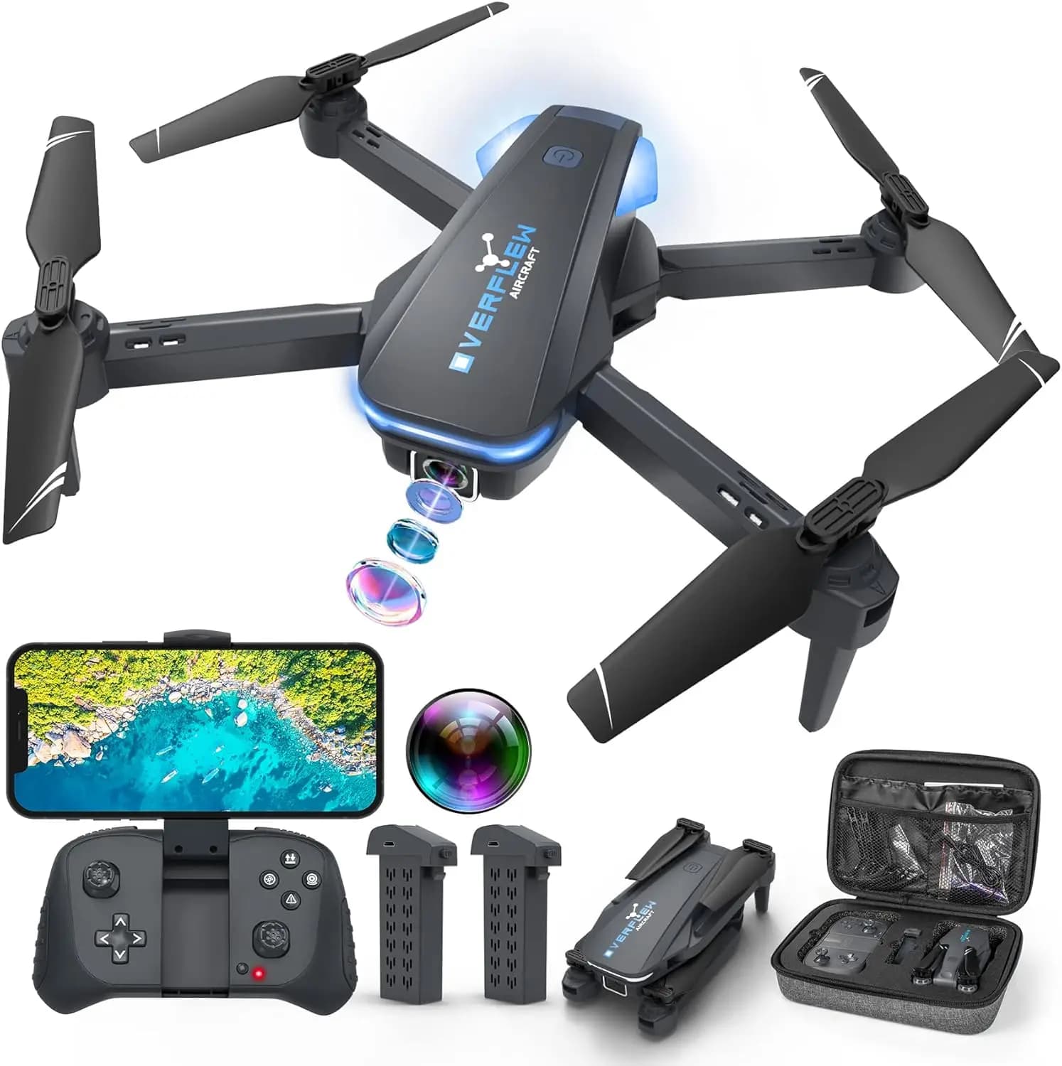 Drone Pieghevole con Telecamera 1080P, Controllo Vocale, Selfie con Gesti, Mantenimento dell'Altitudine per Principianti e Adulti