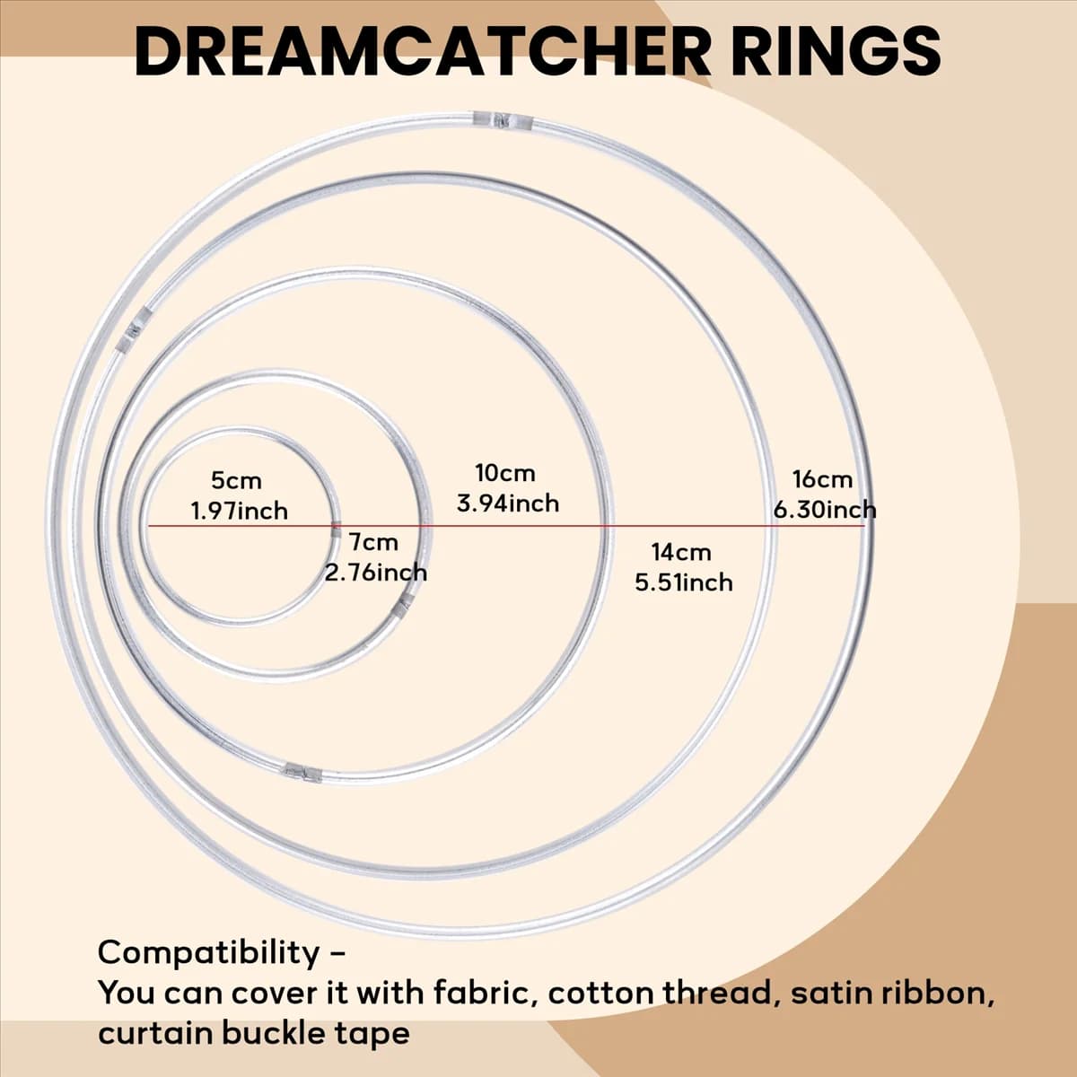 AT16 20 Pieces Metal Dream Catcher Rings Hoops Steel Craft Silver Rings for Crafts,Macrame and Other DIY Projects in 5 Sizes