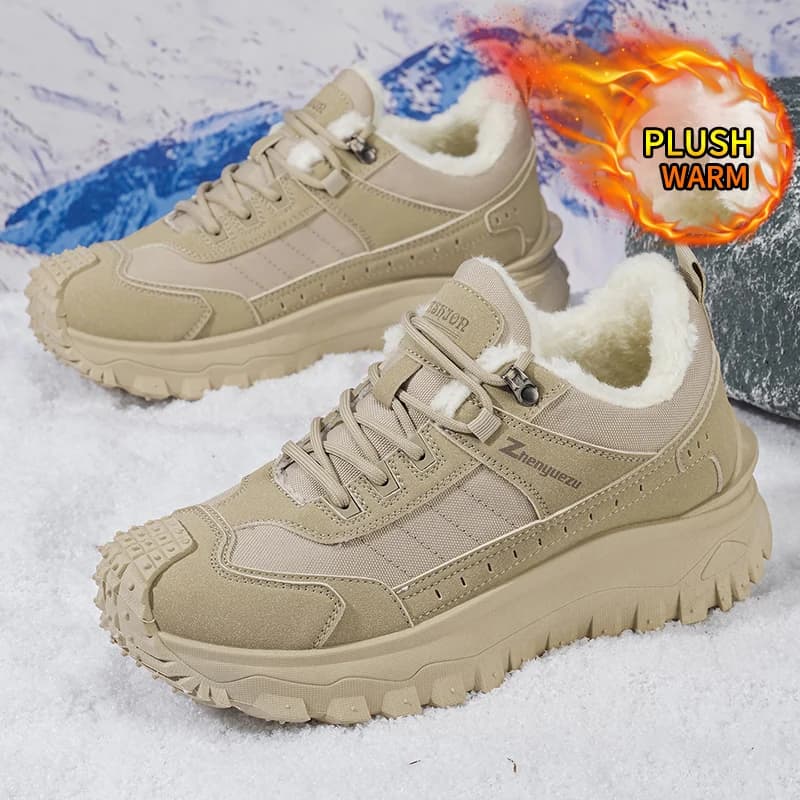 New Autumn and Winter Classic Solid Color Lace-Up Low-Top Snow Boots, Fleece-Lined Warm Outdoor Hiking Boots