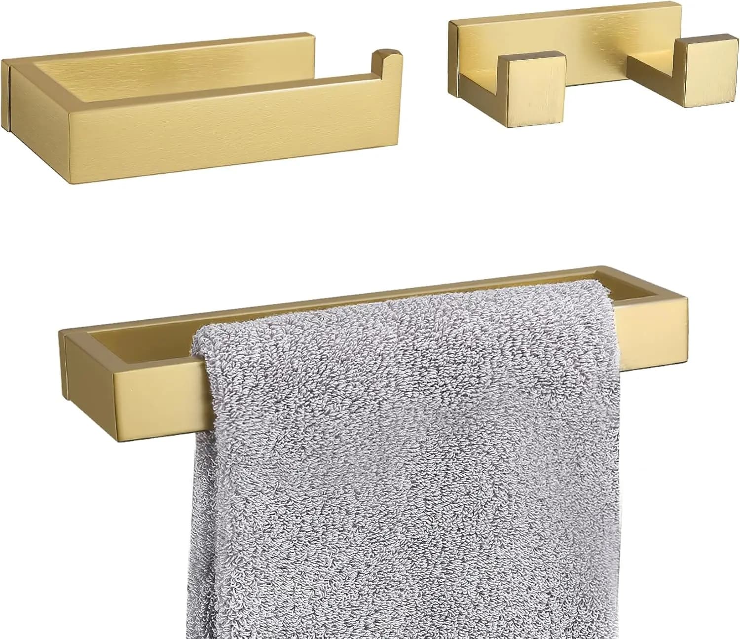 Set di accessori da bagno in oro spazzolato a 3 pezzi con portasciugamani, gancio per accappatoio, porta carta igienica da parete
