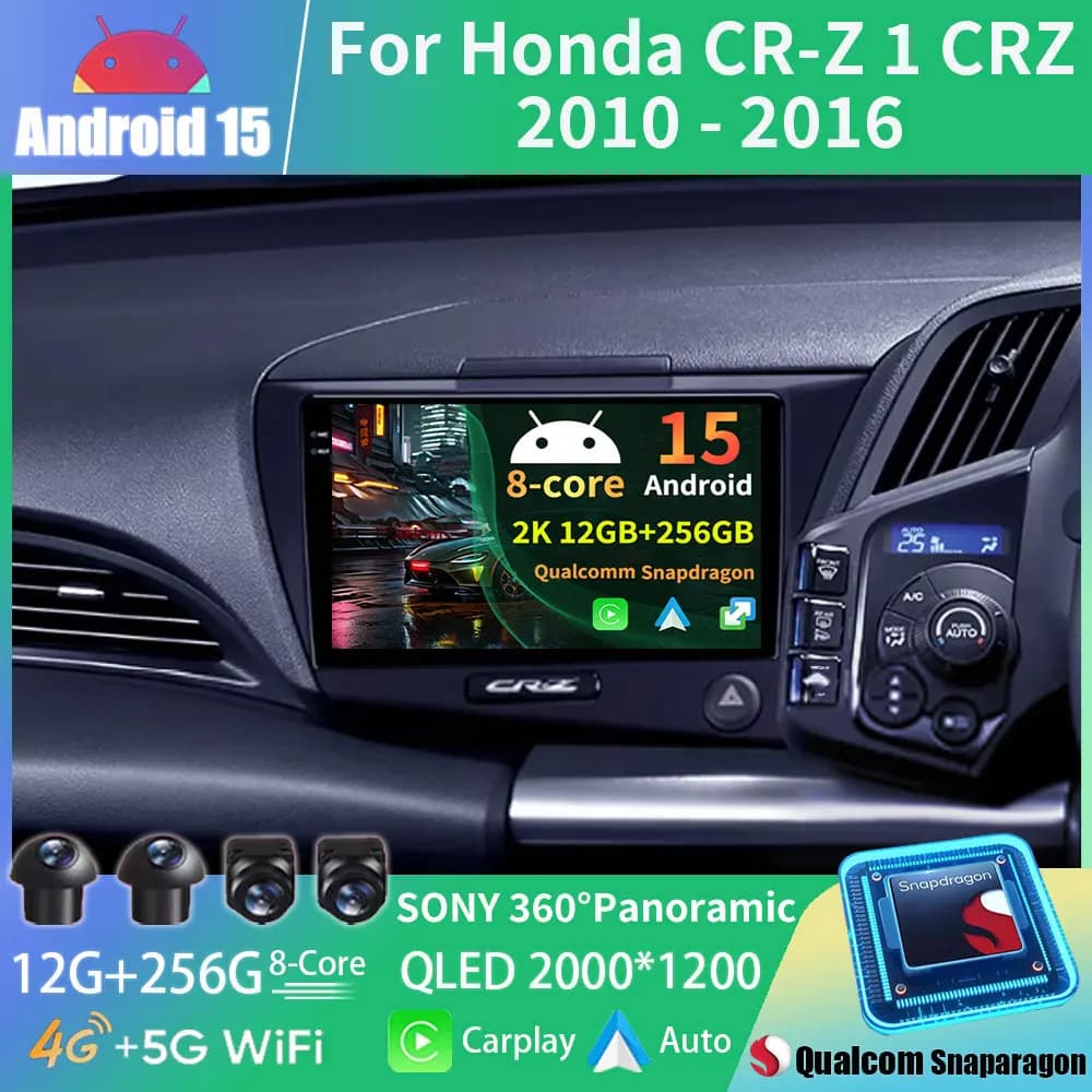 Android 15 Wireless Carplay Autoradio Per Honda CR-Z 1 CRZ RHD 2010 - 2016 Lettore Video Multimediale Navigazione Stereo GPS 2K QLED
