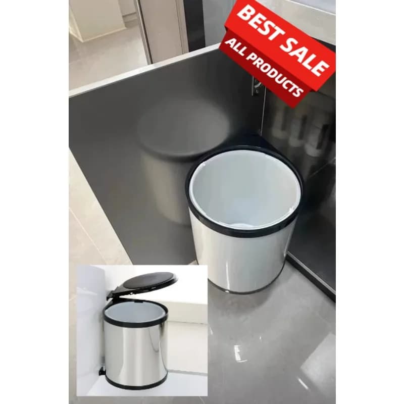 Kitchen Stainless Steel 201 Trash Can Corner with Cover Premium Sense Hidden Embedded Round Bucket Large Capacity