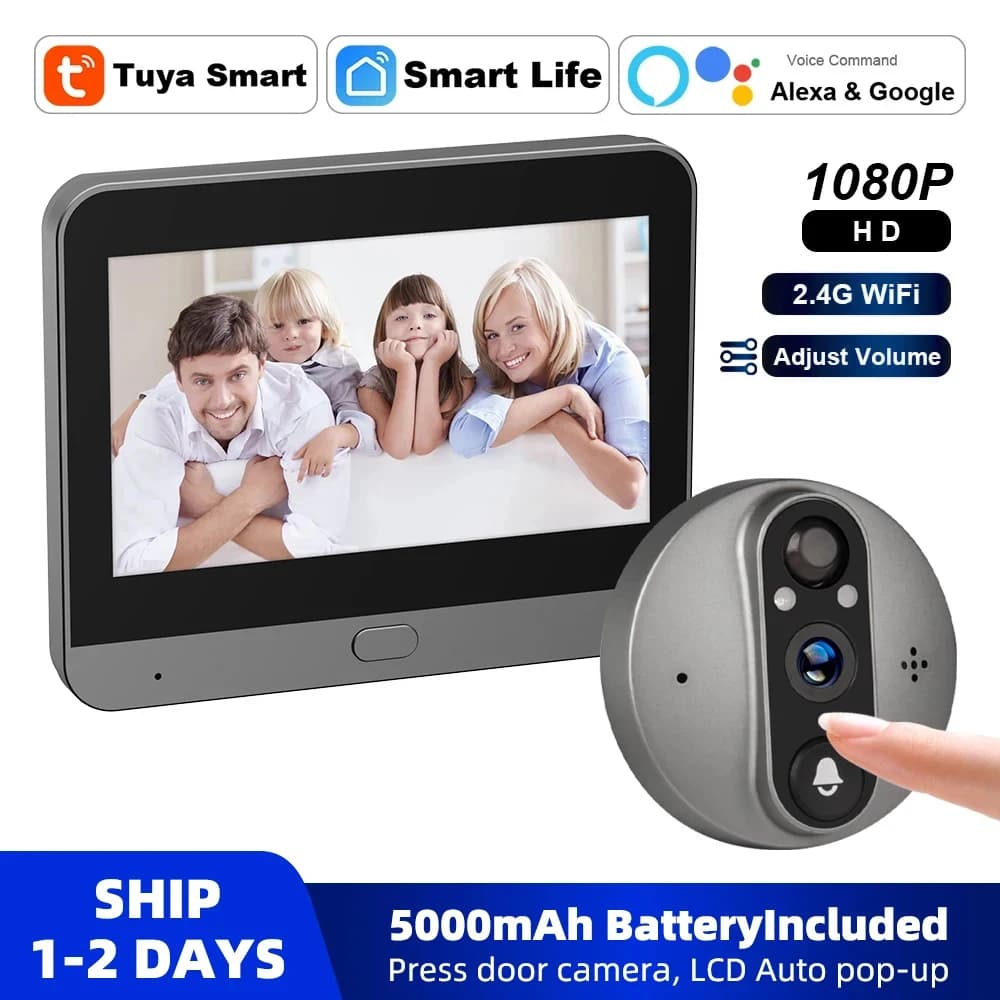 Telecamera per campanello Tuya intelligente WiFi da 3 MP Spioncino da 4,3 pollici Conversazione bidirezionale Campanello per porta con rilevamento del movimento PIR per visualizzatore digitale di sicurezza domestica