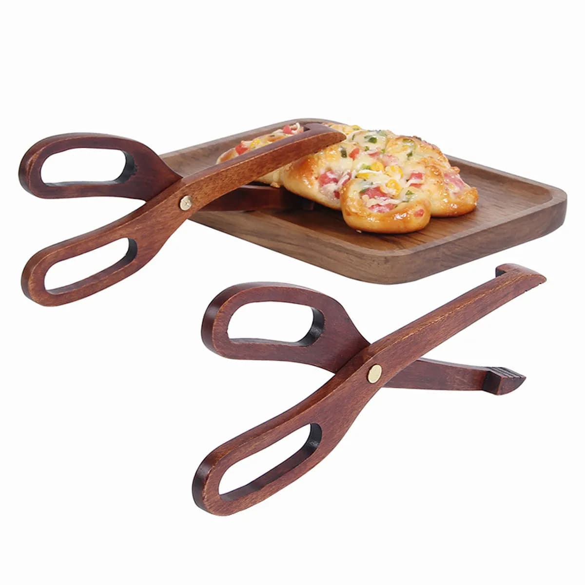 Pinze da Cucina in Legno con Design a Forbice, Impugnatura Antiscottatura per Insalate, Pasta, Cibi Grigliati, Pane, Toast, Frutta, Dessert, Pasticcini