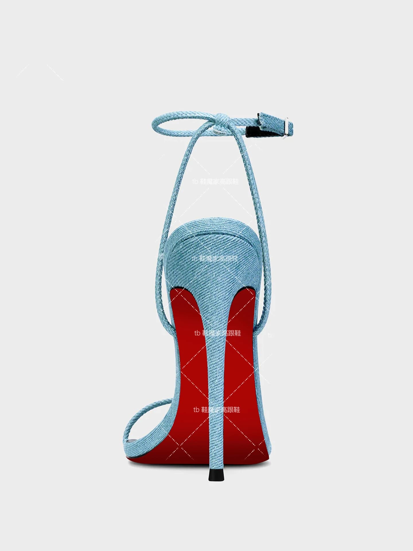 Nuovi tacchi alti a punta con suola rossa con cinturini in denim da 12 cm per donna, sandali da donna versatili alla moda con cinturino singolo sexy da 13 cm