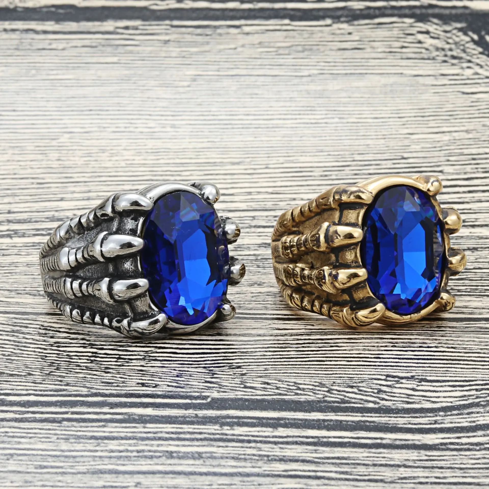 Vintage Dragon Claw Blue Black Red Stone Rings For Men Women Punk Hip Hop Stainless Steel Dragon Ring Jewelry Party Gift