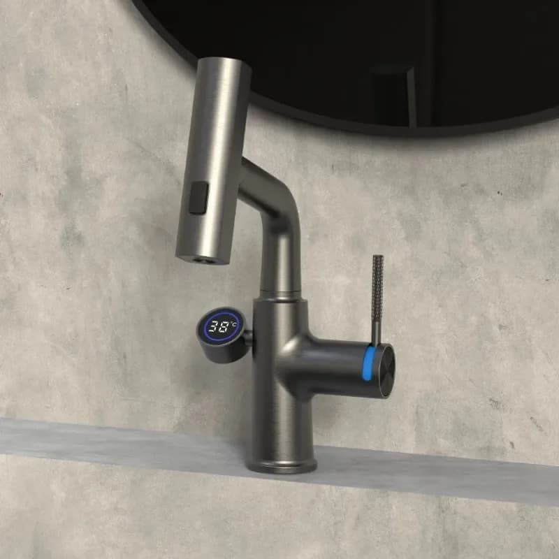 Tirando il sollevamento Display digitale Rubinetto Cascata Rubinetto per lavabo Spruzzatore a flusso Miscelatore per lavello acqua calda fredda Rubinetto per il bagno