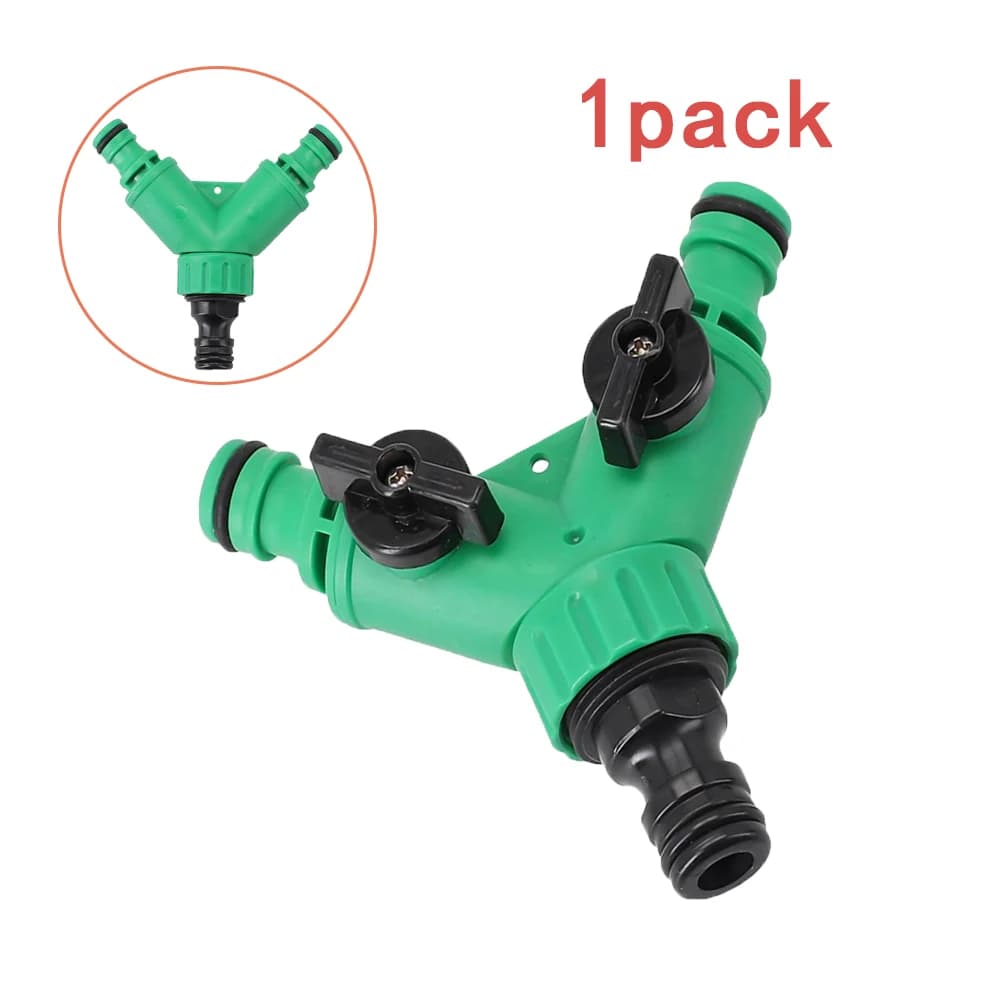 Y connector for 2-way garden pipe splitter - Quick connection valve with on/off switch for tap water control