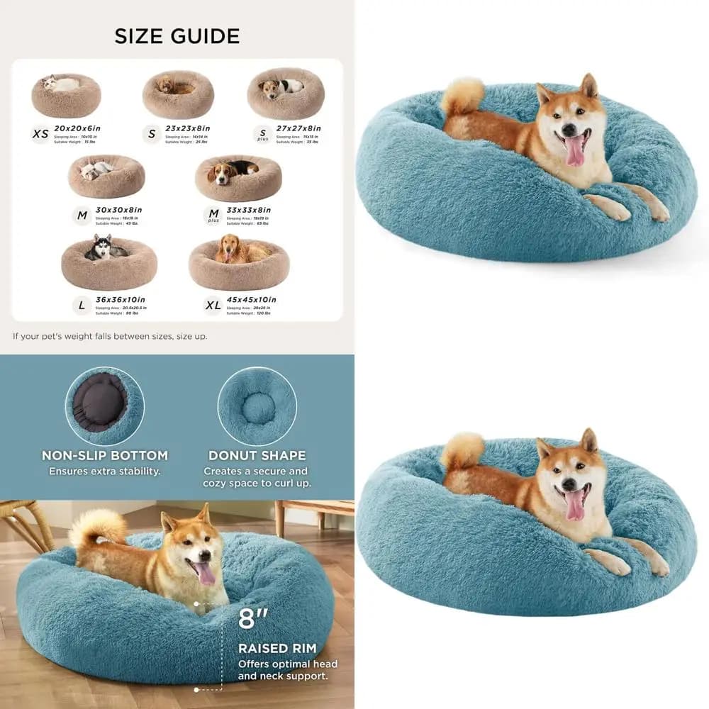 Cuccia per cani lavabile a forma di ciambella, rotonda, fino a 45 libbre, blu