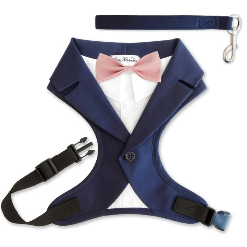 Abito da sposa minimalista per cani in stile inglese con imbracatura staccabile per cuccioli smoking per cani, festa nuziale e servizio fotografico